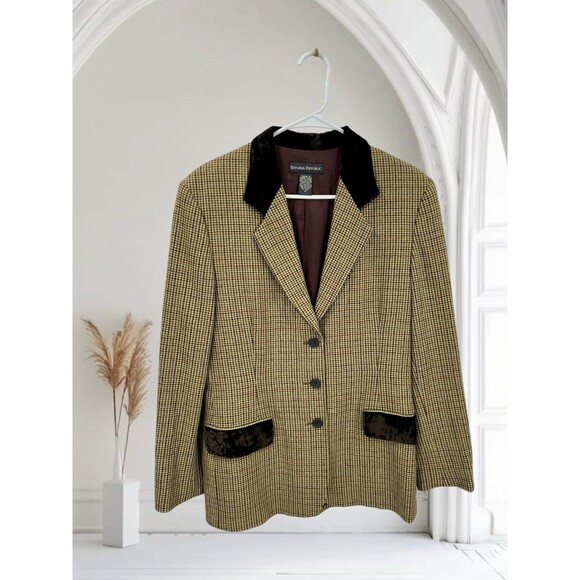 Banana Republic VTG 100% Wool Blazer Jacket Houndstooth Velvet Trims Size 10 - Picture 1 of 5